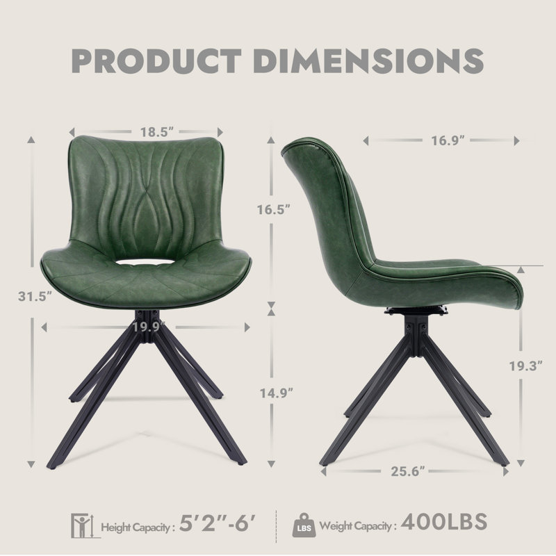 Ensemble de 4 chaises de salle à manger pivotantes rembourrées de style moderne Mid-Century, Vert