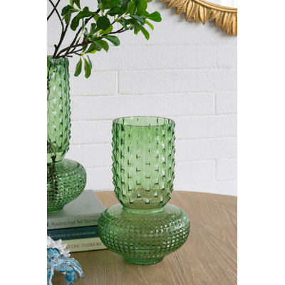  Vase rond en verre avec texture cloutée