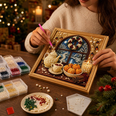 Christmas Decorations DIY Christmas Pearl Bead Painting Kit Drawing Board Canvas Rhinestone Art Set With Instruction Manual Holiday Crafts For Adults