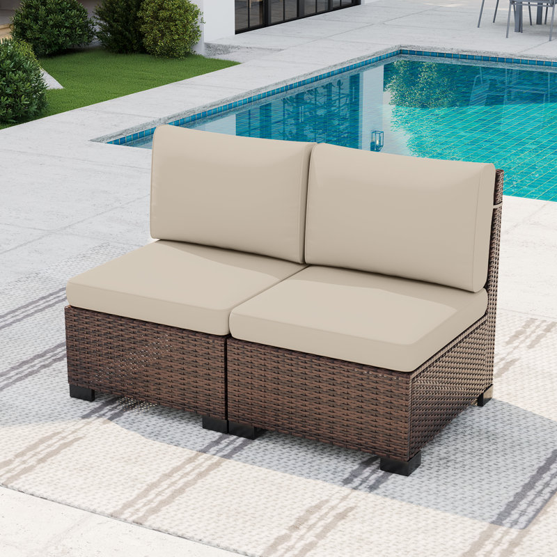 2-Person Armless Outdoor Seating Group With Cushions, Beige