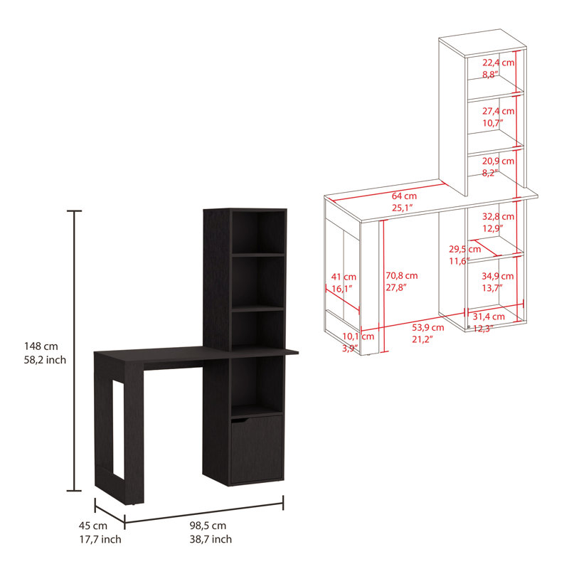 Iowa Computer Desk with 1-Cabinet and 4-Tier Bookcase