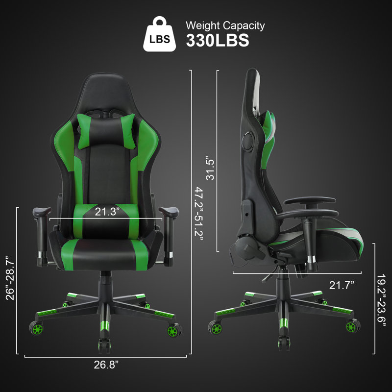 Fauteuil de jeu RVB à DEL, Noir/vert