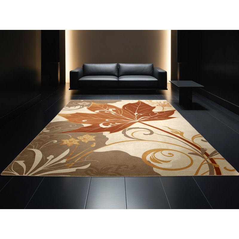 Tapis floral classique en feuille d'érable lavable à la machine beige Parrilla, 2 x 3