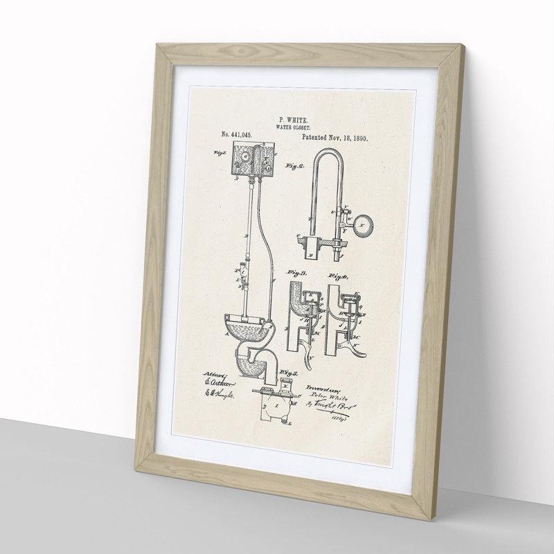 Toilet Water Closet Patent - Picture Frame Graphic Art, Oak, 65cm H x 48cm W x 2cm D