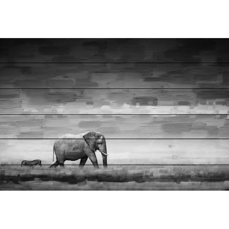 Faune «Elephant» par Parvez Taj, 16 po x 24 po, Bois de pin naturel