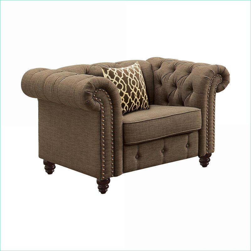 Fauteuil d'appoint capitonné noyer brun pour adultes, siège rembourré avec coussin assorti pour petits espaces de salon
