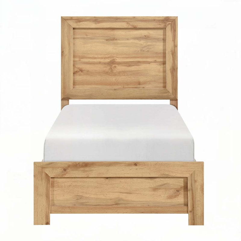 Rustic Wooden Panel Bed, Twin