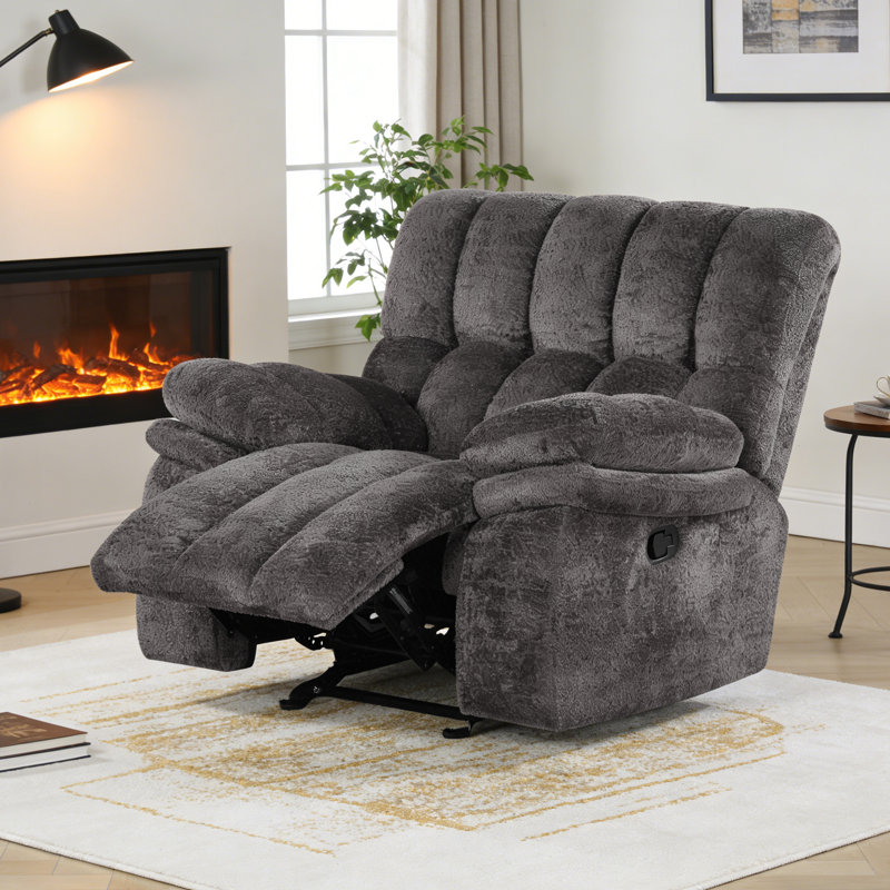 Transitional Glider Manual Recliner Chair, Dark Gray
