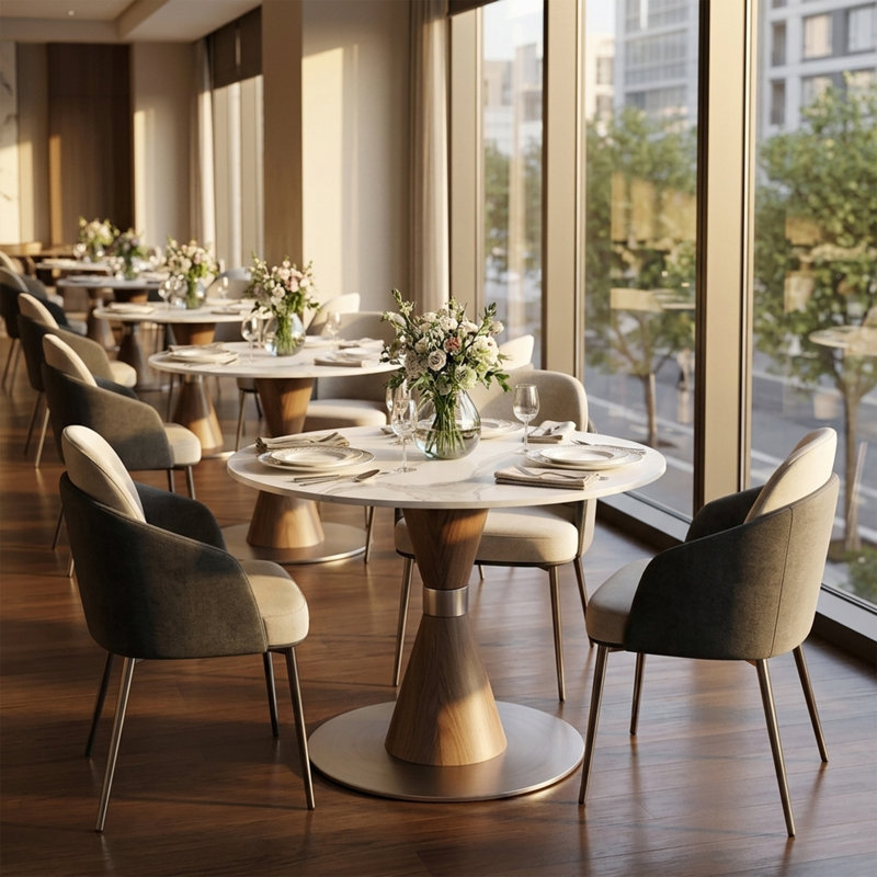 Petite table de salle à manger ronde 39 "/ 43" pour 2 à 4 personnes, avec base en pierre frittée et en métal, coin repas