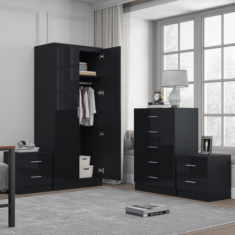 Eva Piece Bedroom Set, Black Gloss / Black Oak