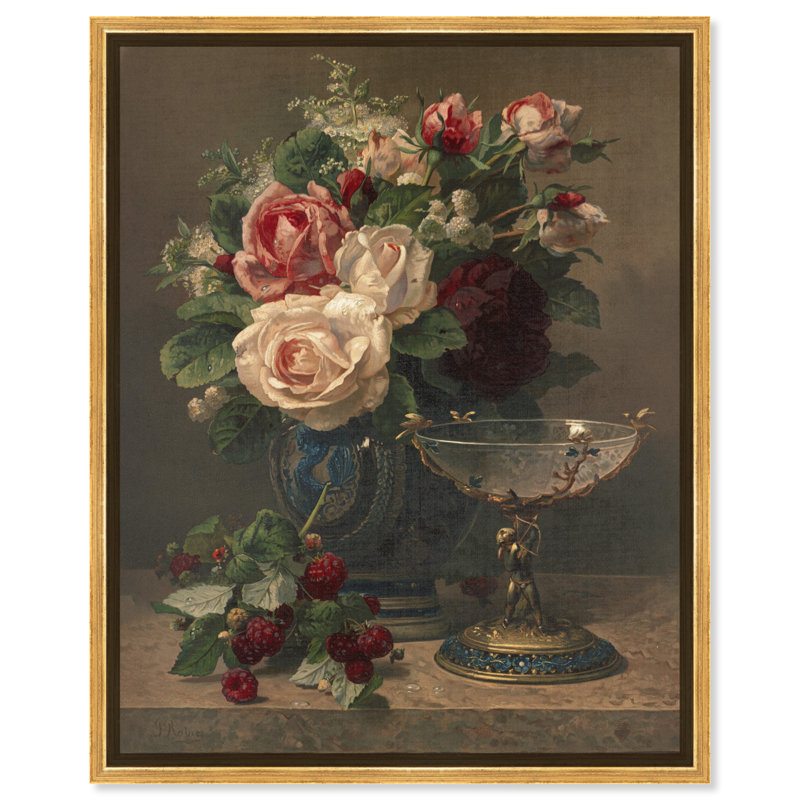 Nature morte avec roses, art mural Art Remedy, Cadre doré, H 21 po x l 17 po