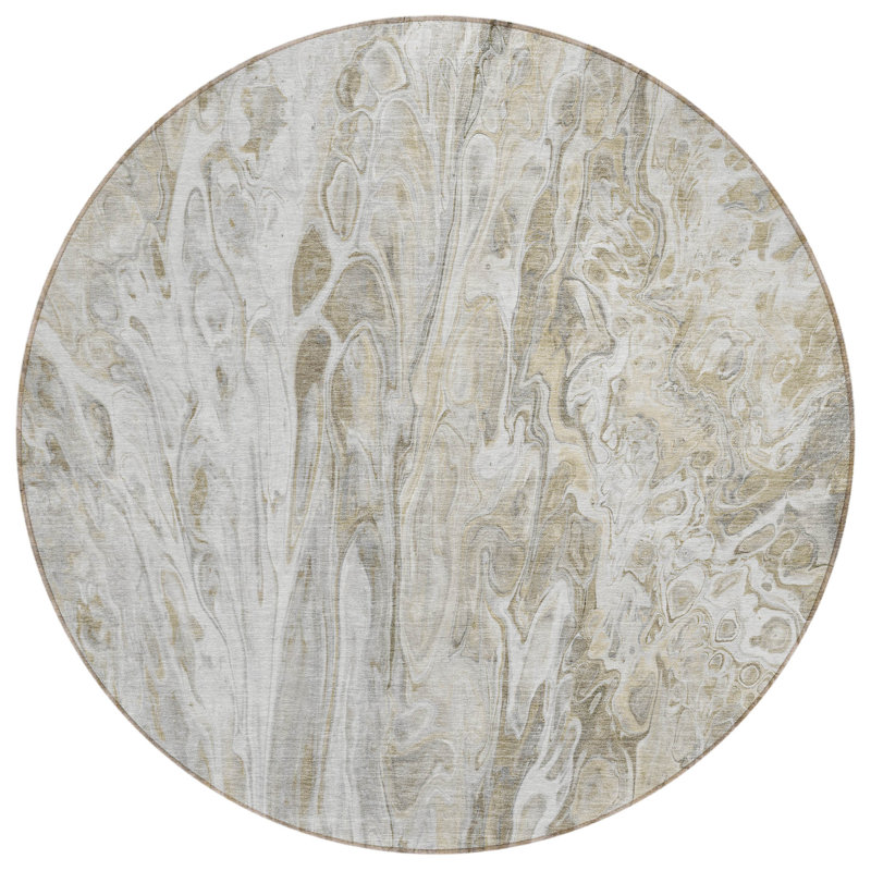 Tapis extérieur rond lavable abstrait taupe 8 'beige et ivoire