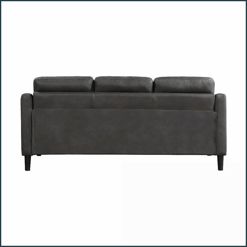 Canapé gris en microfibre 3 places avec capitonnage à boutons - Canapé de salon décontracté à structure en bois massif | Gris | Bois massif | Microfibre