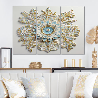 Tonirose " White Blue Stylish Boho Floral Arrangements " 3 Piece Art Mixed Media Print