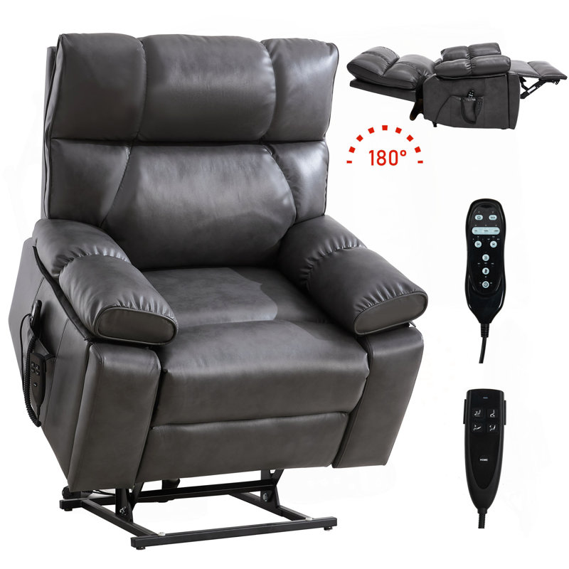Leatheraire Heat Massage Dual Motor Infinite Position Up To 350 LBS Large Electric Power Lift Recliners With Hidden Cup Holders, Power-Remote, Medium-Firm And Heavy Duty