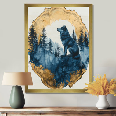 Gradys, loup doré dans un paysage de forêt bleue II - loup, impression d'art mural
