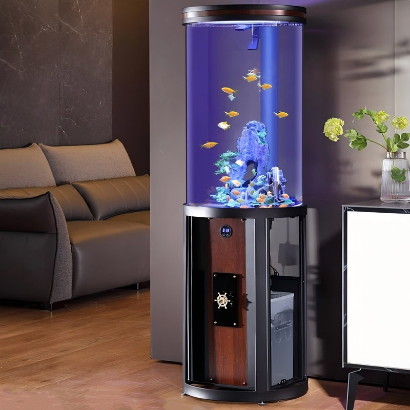 Aquarium cylindrique en acrylique 16,54 po, Transparent / noir / brun,  31,7 gallons (H 57,09 po x l 16,54 po x P 16,54 p