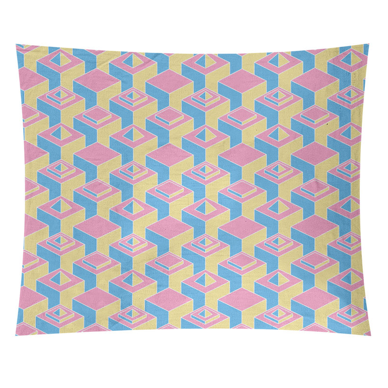 Jordao Machine Tapestry, 68" H x 80" W, Blue/Pink/Yellow