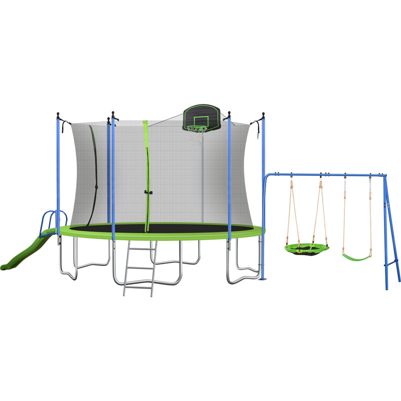 Abrahams Round Backyard Trampoline with Safety Enclosure