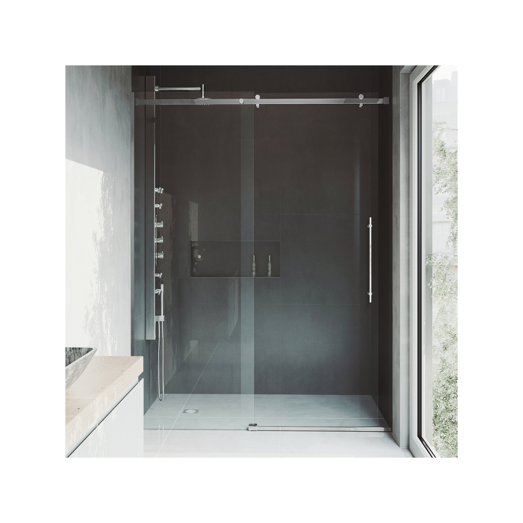 Luca 56-60" W x 79" H Sliding Frameless Shower Door with 3/8" Clear Glass, Chrome