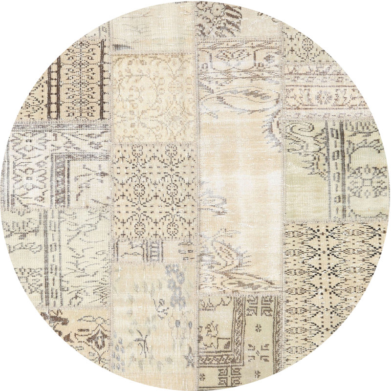 Tapis contemporain ivoire / gris clair, Rond 5 pi