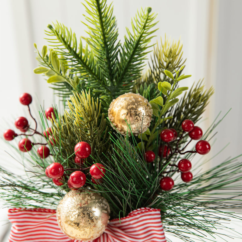 14"H Christmas Boot With Pine Needle & Berry Centerpiece