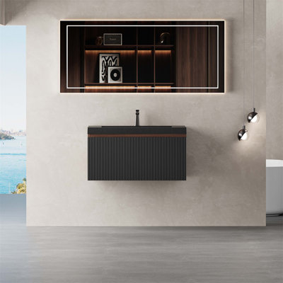 Meuble-lavabo mural flottant avec lavabo, meuble de rangement mural moderne avec tiroirs à fermeture douce pour une fonctionnalité de salle de bain améliorée