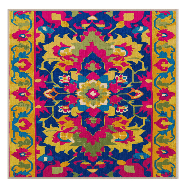 Machine Washable Tabriz Brown Area Rug, Square 6'