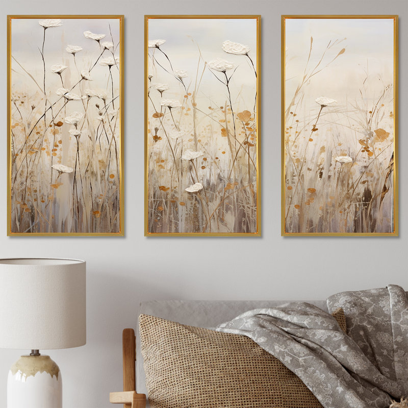 Elige - Wildflowers Wall Art Living Room Set, Gold Floater Framed, 32" H x 48" W x 1" D