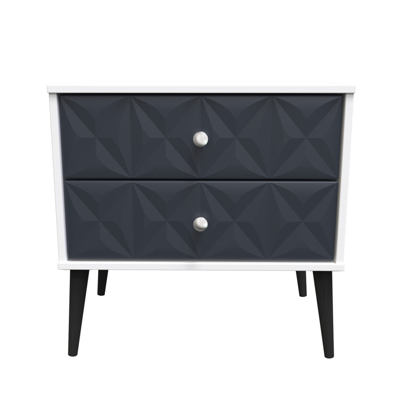 Carnlea 58cm W Manufactured Wood Bedside Table, Indigo Matt/White