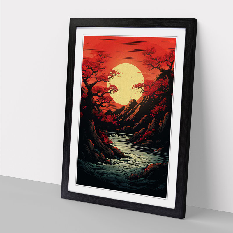 Japanese Sunset Line Framed Print, 34cm H x 25cm W x 2cm D, Black Framed