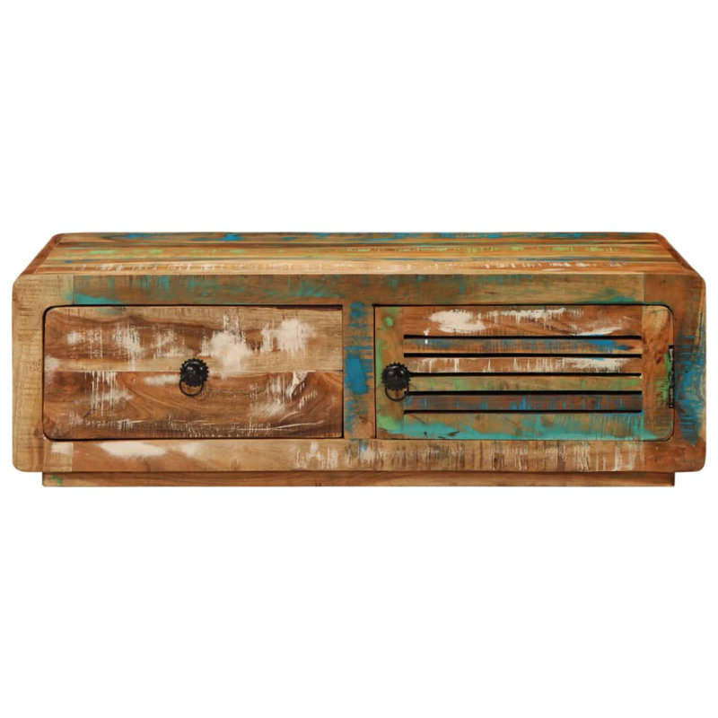 Table basse simple avec rangement Sheila, Bois massif récupéré, H 11,4 po x l 35 po x P 21,7 po