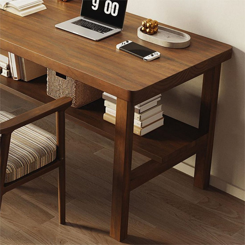 Bureau double en bois massif avec rangement double couche, H 29,53 po x l 55,12 po x P 23,62 po
