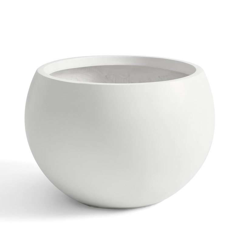 Pot de fleurs Fiberstone Sphere, pot de fleurs rond de 21,3 po de diamètre avec trou de drainage, grandes jardinières pour l'intérieur et l'extérieur, ouverture de 16,6 po à 14,8 po de hauteur, très grand, noir