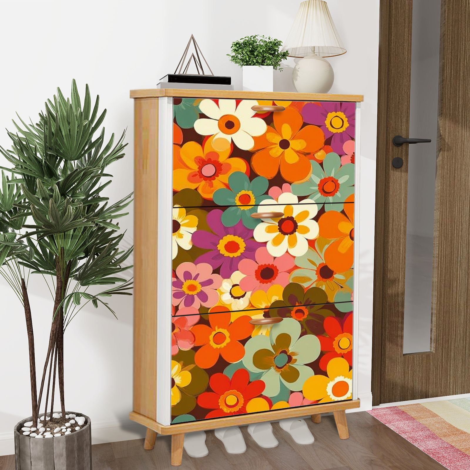East Urban Home Shoe Storage Cabinet with 3 Flip Drawers for Colorful ...