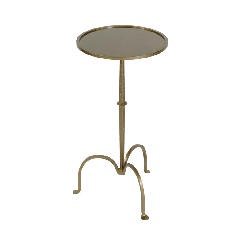 Eisenman Alisier 11.5" W Round Griege Iron Pedestal Side Table, Antique Gold, Antique Gold