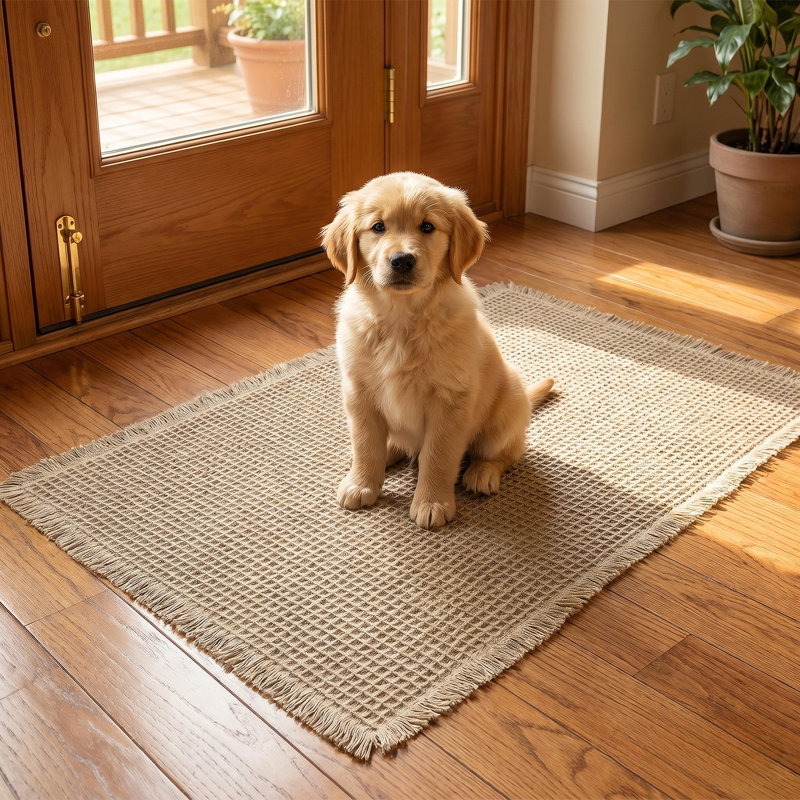 Tapis d'entrée en polyester 60 x 90 cm Waffle Weave Tassel