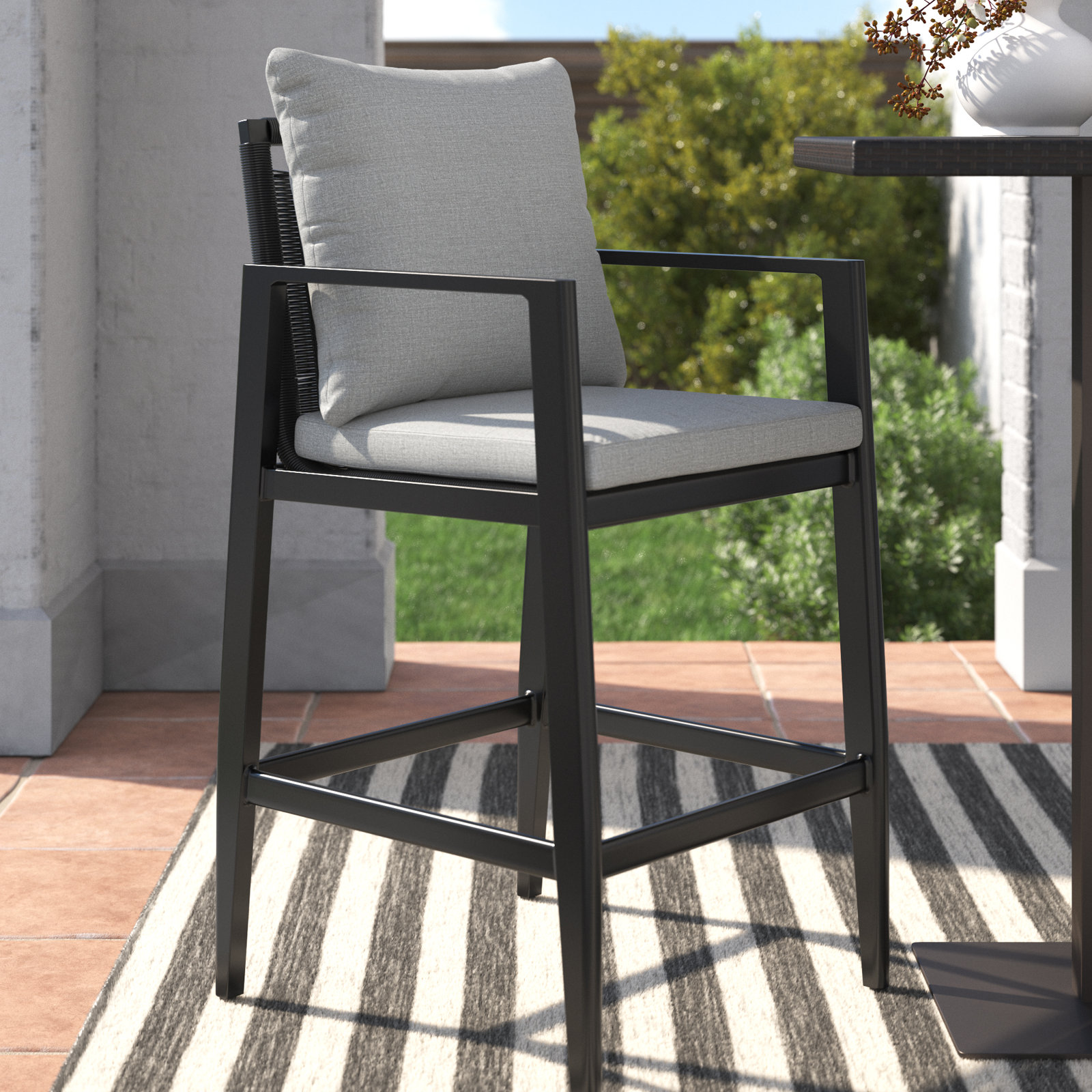 Gerri Aluminum Outdoor Bar Stool with Cushion, 26"