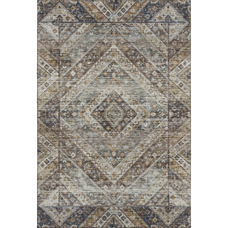 Premium Machine Washable Mayfield AMF2195 geometric Rug, 5' x 7'6", Brown