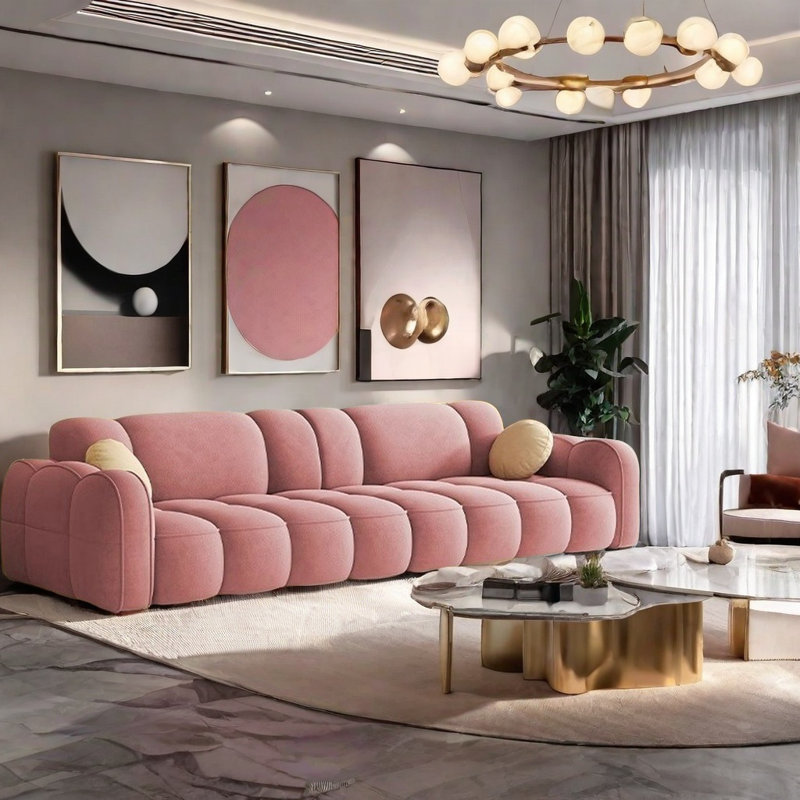 Canapé moderne simple, Rose, H 31,5 po x l 125,98 po x P 39,37 po, 5