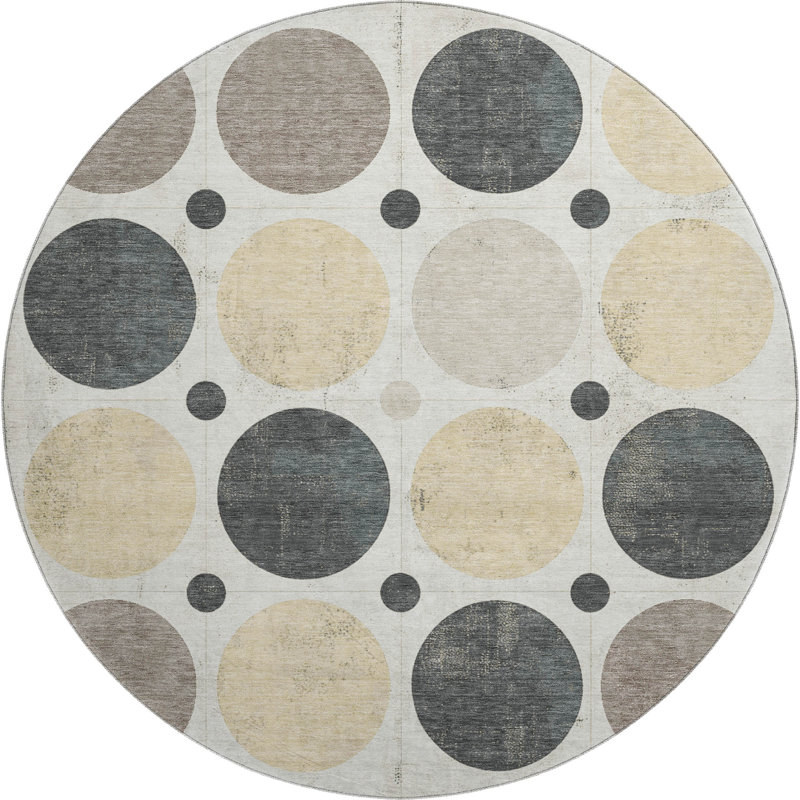 Premium Machine Washable Mayfield AMF1949 Geometric Rug, Round 8'