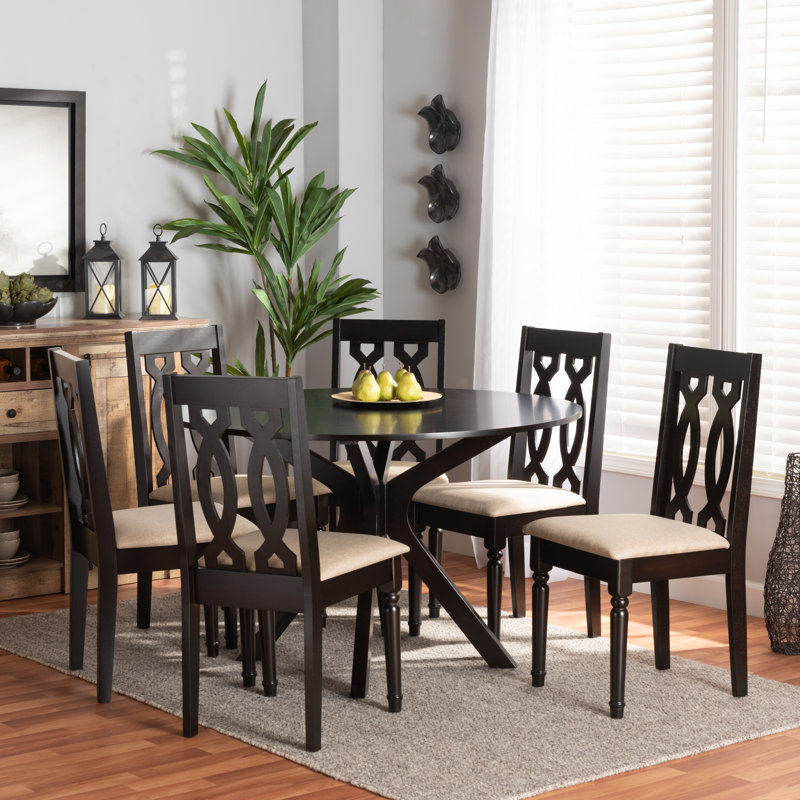 Ensemble de salle à manger brun foncé 7 pièces Rizzo H 38,6 po x l 17,9 po x P 19,3 po, Marron foncé, 7, Sable / brun foncé