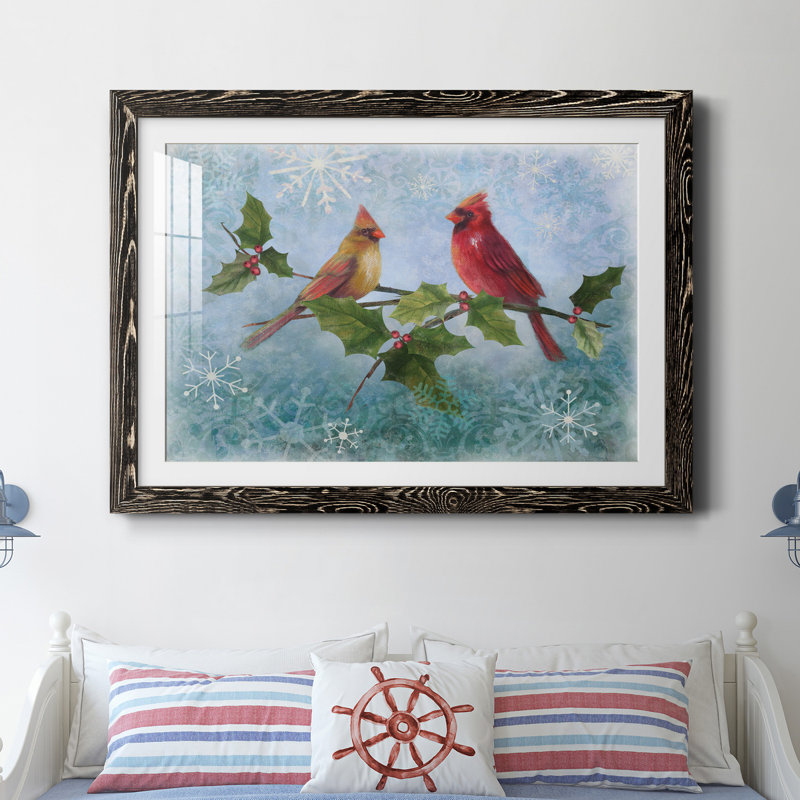 Winter Cardinal Duet II - reproduction d'art sur papier encadrée, H 31 po x l 44 po x P 1 po, Papier avec cadre noir