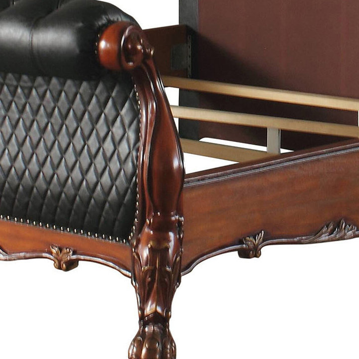 Adison Cherry Oak Vegan Leather Sleigh Bed
