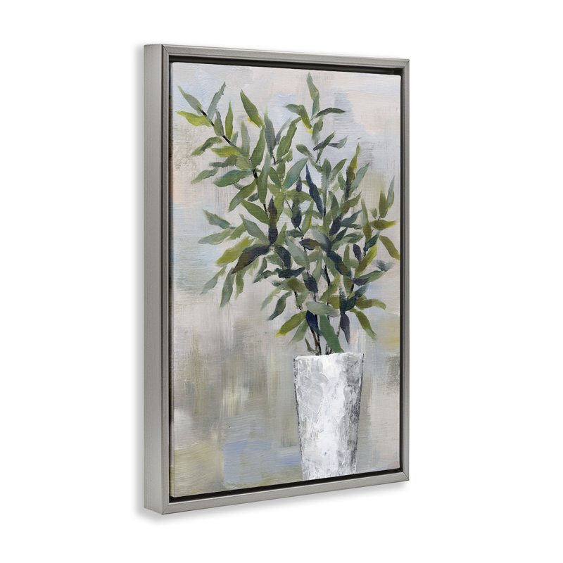 Toile flottante encadrée «Splayed Plant Leaves» par Cloverfield & Co., H 31 po x l 21 po, Cadre flottant gris lustré