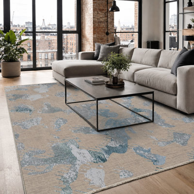 Abstract Cotton and Chenille Flatweave Area Rug