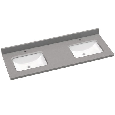 66 In. W X 22 In. D Cultured Marble Gray Rectangular Right Double Sink Bath Vanity Top With Backsplash Countertop In Gray