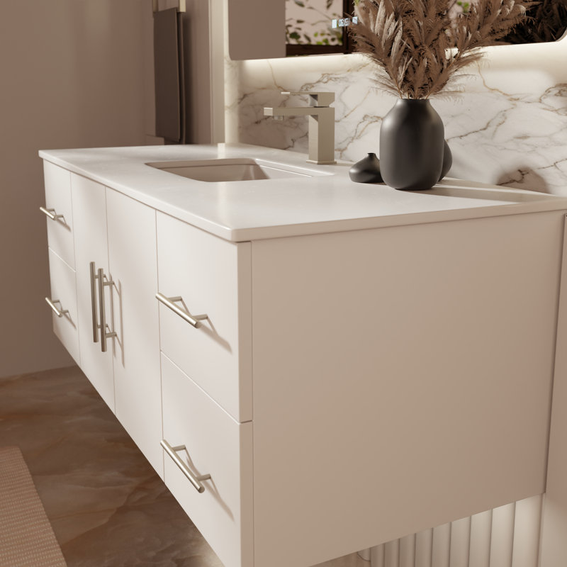 Geneva 48" Wall-Mounted Single Bathroom Vanity Set, Glossy White, White Cultured Marble