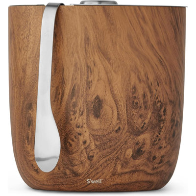Stainless Steel Ice Bucket With Tongs Capacity Teakwood Finish Triple Layer Vacuum Insulated To Keep Ice Colder Longer BPA Free Barware