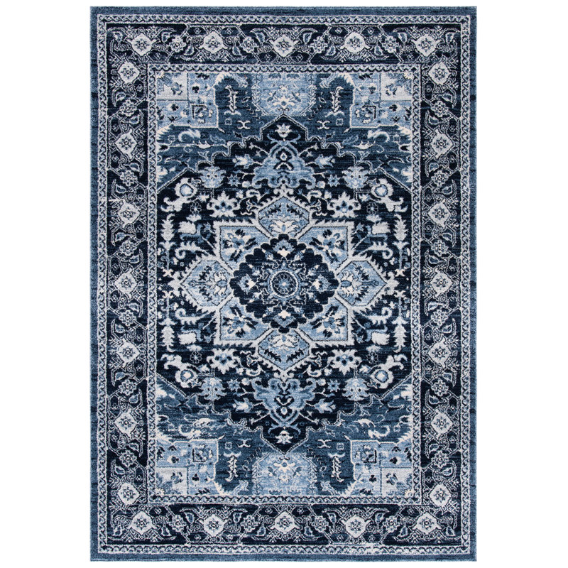 Cestina Oriental Navy/Blue Area Rug, Rectangle 5'3" x 7'6"
